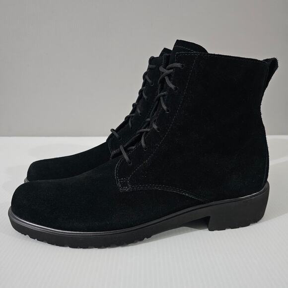NEW Munro Finnley Ankle Bootie Womens 8 SUPER SLIM Black Suede Lace Up Comfort - Picture 1 of 15